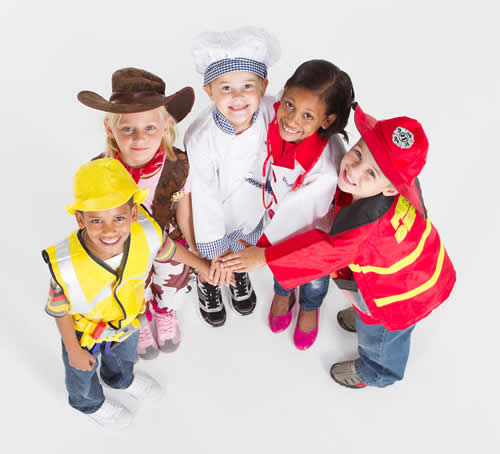kids in worker costumes